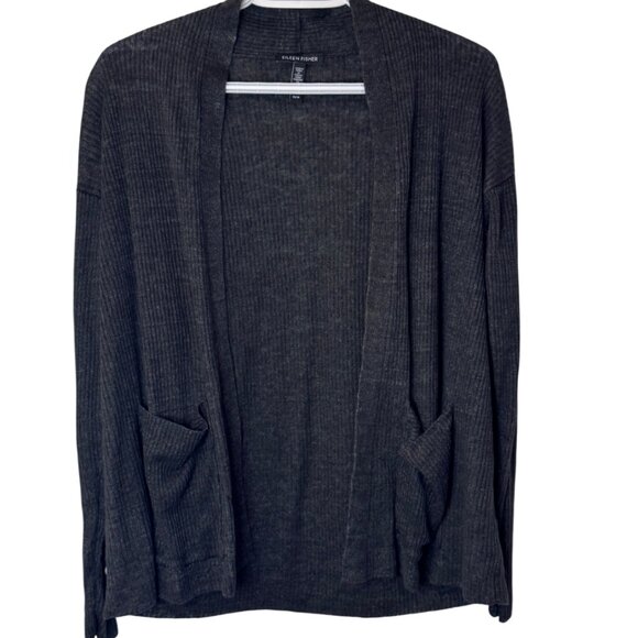 Eileen Fisher dark grey open front long sleeve cardigan size US XS - Picture 1 of 5